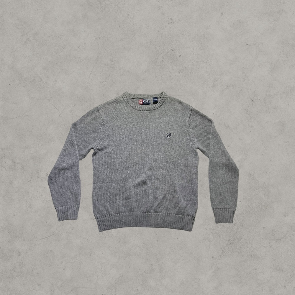 Chaps Mens Gray Cotton Knit Crewneck Sweater Embroidered Logo Large L/G